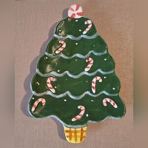 Festive Green Christmas Tree Trinket Dish with Candy Cane Design